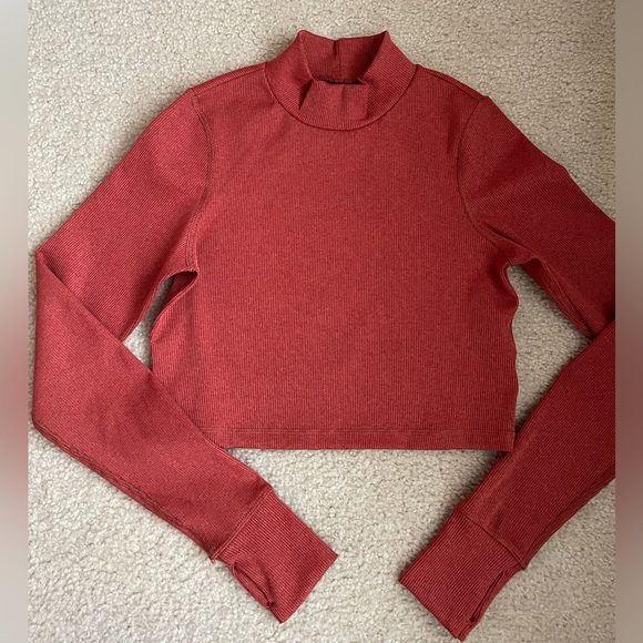 aerie Tops - Aerie Rust Long Sleeve Mock Neck Cropped Sweater
